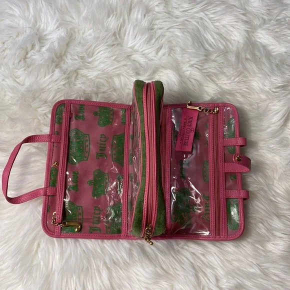 Juicy Couture Green and Pink Travel Makeup Bag Purse - Picture 8 of 14